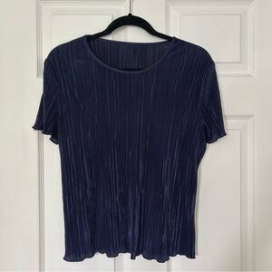 Vintage Navy Pleated Lettuce Hem Top